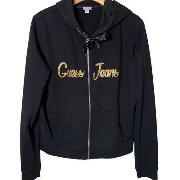 Guess Jeans Hoodie Women's X-Large Full Zip Rhinestone Embellished Spell Out - Picture 1 of 9